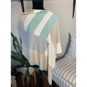 J.MCLAUGHLIN ‎ Green/ Tan/ Cream Pullover  Poncho Cashmere Blend One Size Womens